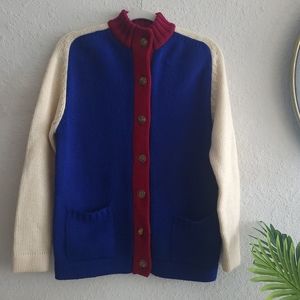 Excelsior 1980's Wool Colorblock Blue Maroon Cream Academia Sweater Taiwan